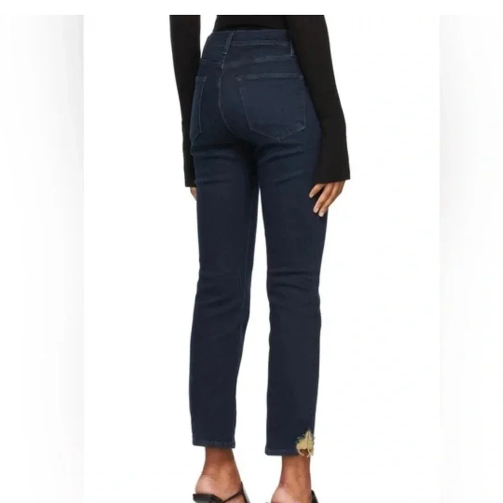 Frame Stretchy Le High Straight in Dark Denim Wash Size 24 - Picture 2 of 7